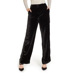 Chelsea28 Women's Velvet High Rise Wide Leg Trouser Pants In Black Size 10